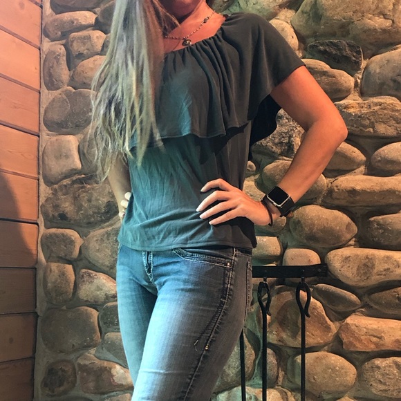 Dark green new peasant top large - Picture 1 of 8